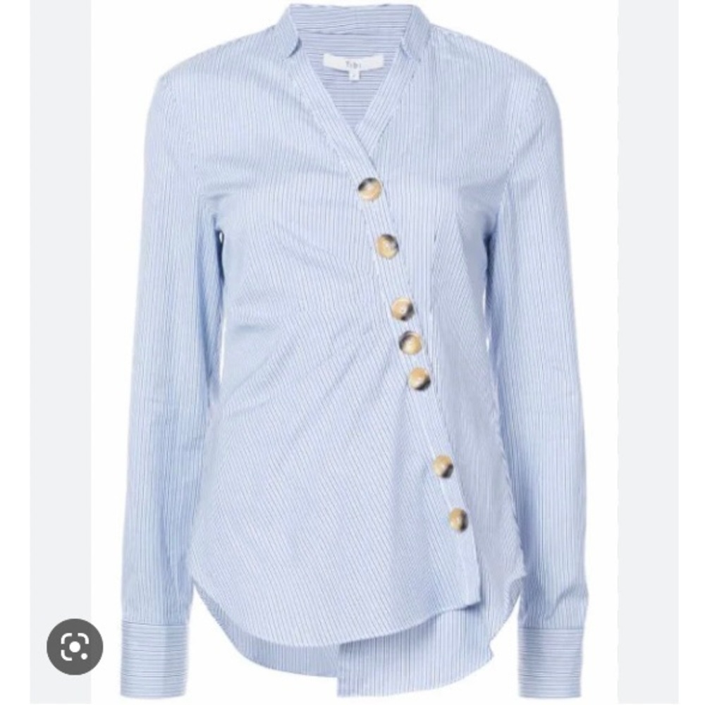 NWT TIBI JONES ASYMMETRIC STRIPED COTTON SHIRT IN BLUE